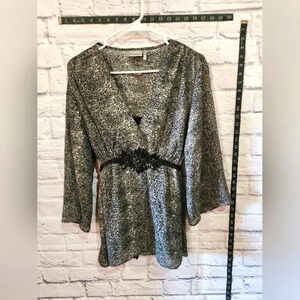 Nicole Miller Grey/Blk leopard print with blk tie belt and fancy buckle Size XL